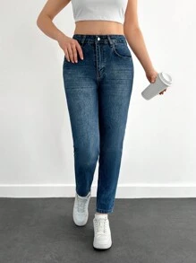 RueChic 100%Cotton Slant Pocket Mom Fit Jeans - Light Wash - View 4