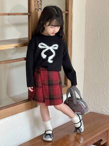 DAZY Young Girls Plaid Korean Style Versatile Autumn/Winter Skirt - Rose Red - View 1