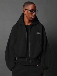 SUMWON 简约休闲短款拉链连帽衫 - 黑色 - 查看 2