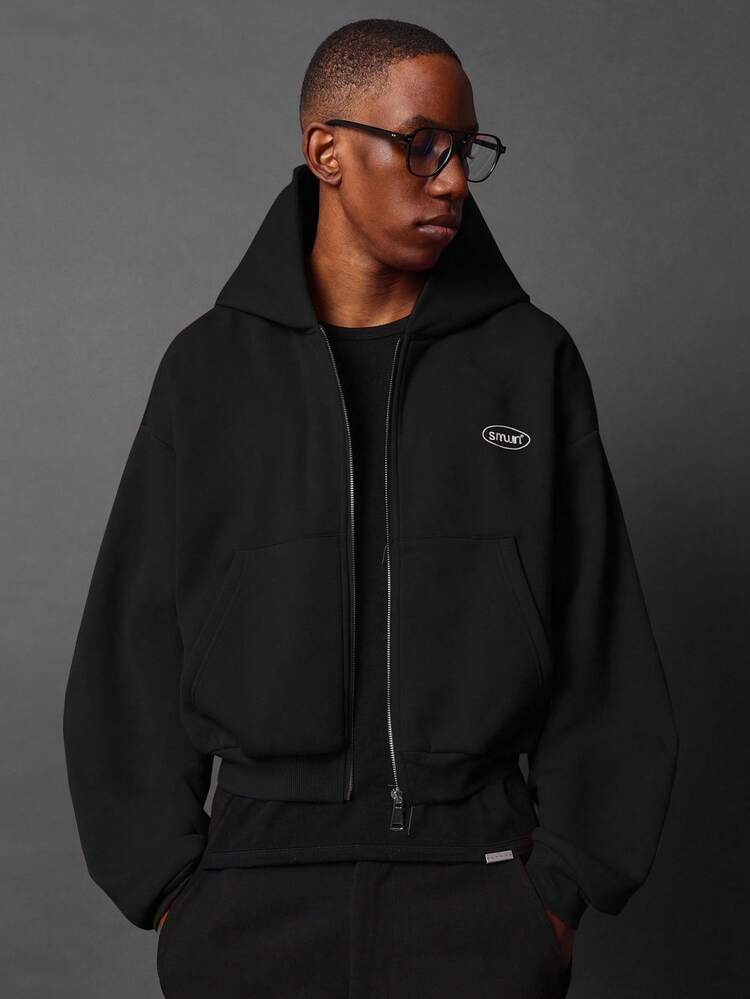 Felpa con cappuccio essenziale corta con zip e design minimalista