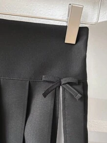 Girls' Korean Style Fashionable Casual School Look Outfit, Peter Pan Collar Short Sleeve Shirt & Patchwork Pleated Skirt Set, Summer