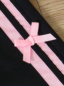 2件套女童套头抽绳长袖蝴蝶结卫衣和阔腿裤套装，春秋季女童运动套装，女童运动服套装，女童运动套装，女童慢跑套装，秋冬季 - 黑色 - 查看 7