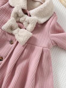 女婴蝴蝶结装饰彼得潘领长袖束腰夹克 - 藕粉色 - 查看 5