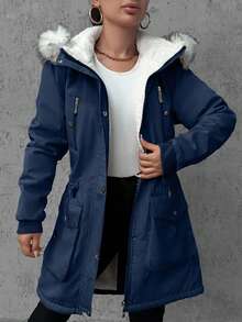 EURMUSE Women's Outdoor Warm Thermal Lined Long Sleeve Padded Coat, Autumn/Winter - Navy Blue - View 4