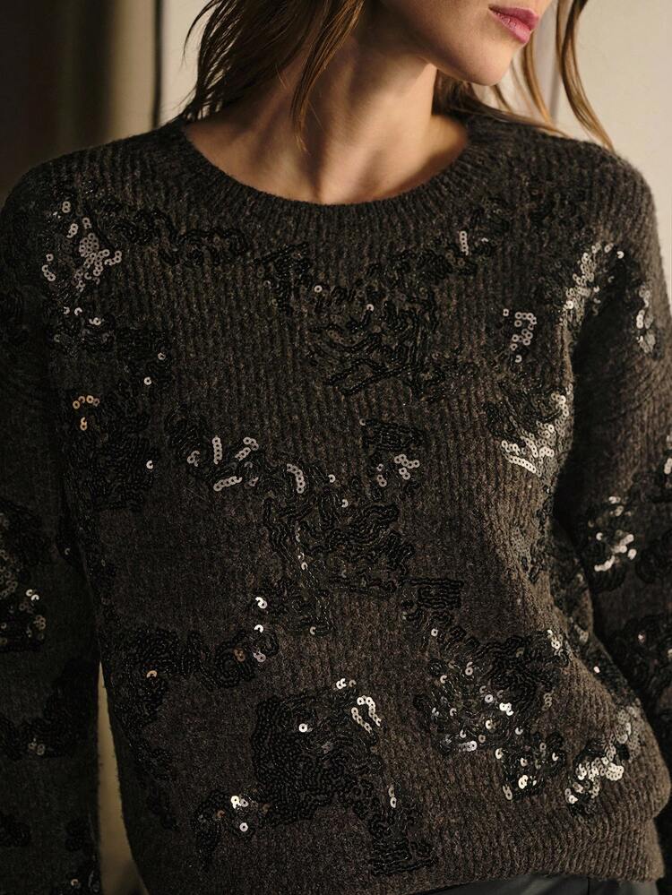 CONTRAST SEQUIN PULLOVER SWEATER