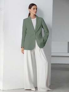 EURMUSE Decor Pocket Single Breasted Blazer Workwear  - Light Grey - View 2