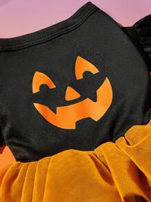 1 件猫狗通用卡通表情印花橙色蓬松薄纱连衣裙，可爱的万圣节宠物连衣裙，适合万圣节派对，PETSIN 原创设计 - 彩色 - 查看 3