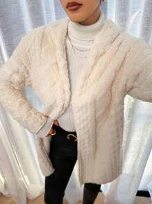 Lavishia 女士纯色长袖拉链立领休闲连帽纹理羊毛夹克，秋冬