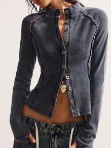 Bohemela Casual Solid Color Knit Slim Fit Long Sleeve Women Thin Jacket In Fall/Winter - Black - View 4