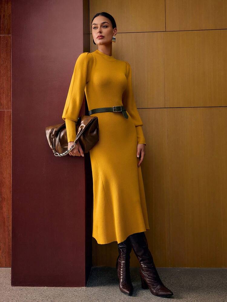 RIB-KNIT A LINE SWEATER DRESS