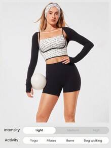 GLOWMODE FeatherFit™ Two-Tone Scoop Neck Longline Sports Bra Low Impact Yoga Pilates Daily Spring Summer - Multicolor - View 6