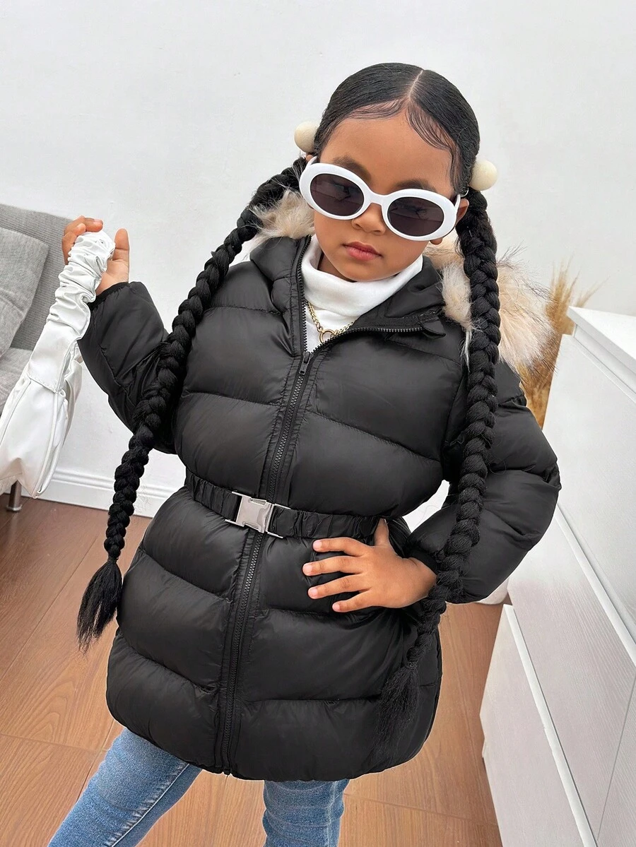 SHEIN Young Girl's Cute Versatile Thermal-Lined Black Padded Coat, Suitable For Autumn/Winter Fall - Black - View 1