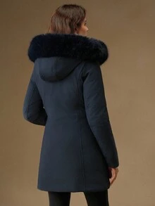 Anewsta Women's Mid-Length Cinched Waist Hooded Zip-Up Padded Coat