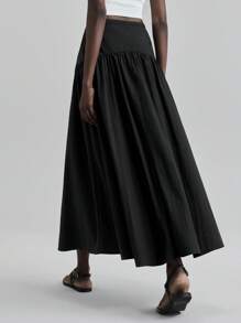 Ontre Chân váy xếp ly cạp cao 2026SS dành cho nữ, chất liệu mềm mại và thoải mái, phù hợp cho đi làm, công sở và mặc hàng ngày. Chân váy dài xếp ly cạp chun màu trơn dành cho nữ, kiểu dáng công sở thường ngày. - màu đen - Xem 6