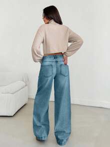 EURMUSE Quần Jeans Nữ Ống Rộng Túi Eo Thấp Thường Ngày Đa Năng - Rửa nhẹ - Xem 2