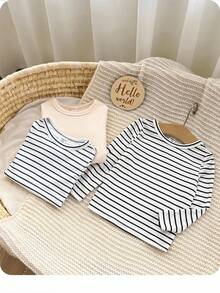 SHEIN 3件套女婴可爱休闲针织长袖上衣 - 杏色 - 查看 1