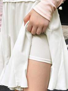 SHEIN Tween Girls White Ruffle Hem Mini Skirt, High Waist Pleated Skirt, Ballet Tutu Skirt, Party Dress, Streetwear, Summer/Autumn Skirt, White Skirt, Suitable For Girls White Mini Skirt - White - View 5