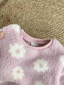 LMoss Kids LMoss Kinder 2 Stücke Set aus Strickpullover und Leggings für Babys mit Blumenmuster und Rundhalsausschnitt, Fleece-Set für Babys und Kleinkinder, Winterkleidung für Babys und Kleinkinder, Sherpa-Set mit Blumenmuster, zweiteiliges Set für Babys und Kleinkinder, warmes Set