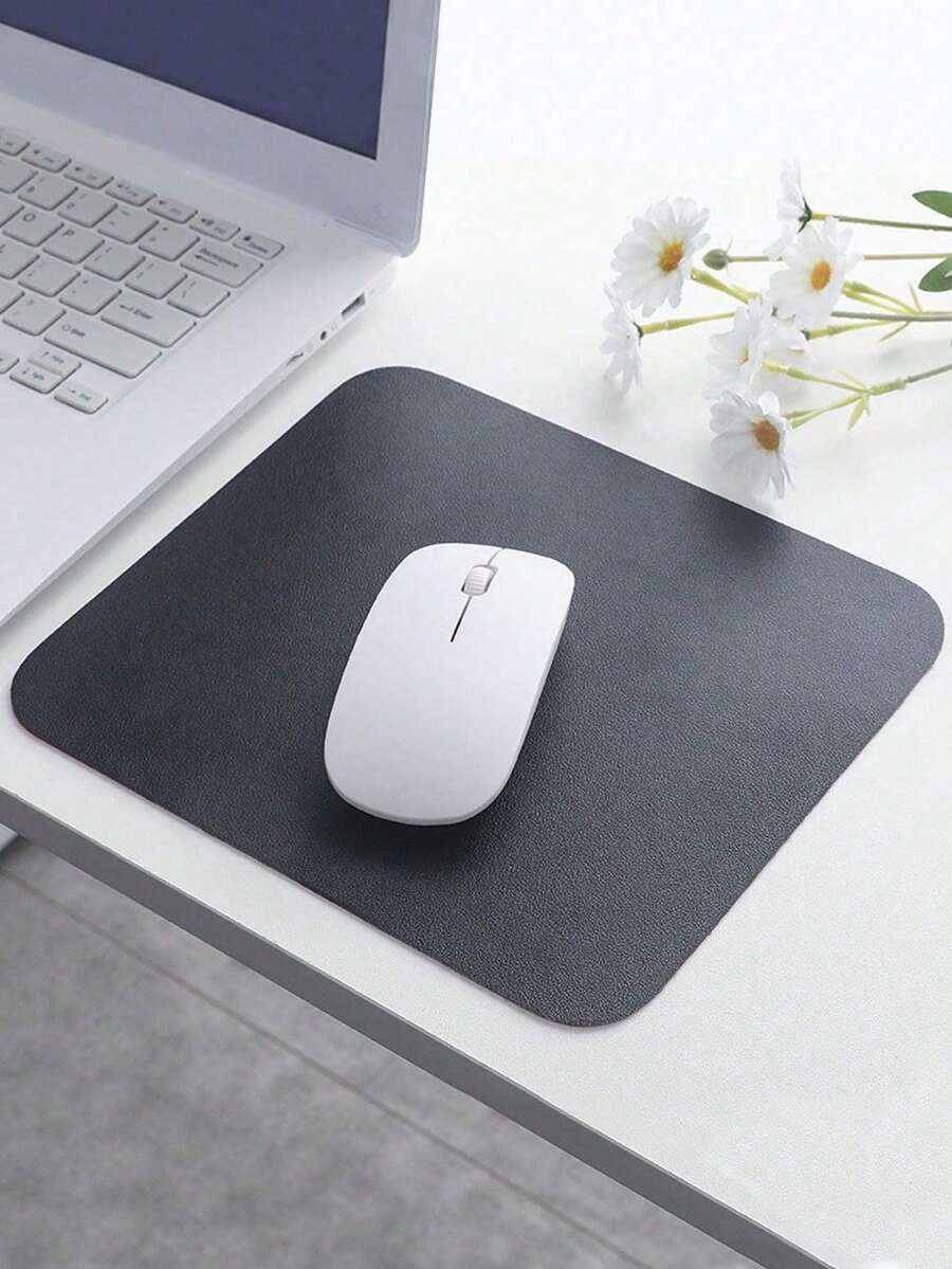 SHEIN 1 件黑色方形皮革鼠标垫，简约防水防尘易清洁办公桌垫 - 彩色 - 查看 1