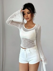 INAWLY 女士度假休闲纯色修身针织毛衣、长袖上衣