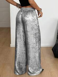 Coolane Women's All-Season  Streetwear  Grunge  Y2K  Rave Outfit  Sparkly  Elastic Waistband Silvery Curved Hem Pants