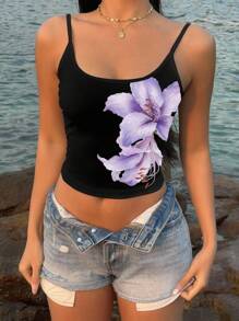 SHEIN EZwear 女士时尚度假休闲花卉印花吊带背心 - 彩色 - 查看 5