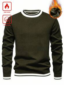 Men's Striped Crew Neck Long Sleeve Casual Loose Fleece Sweatshirt, Autumn/Winter