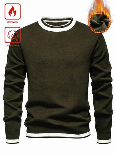 EURMUSE Men's Striped Crew Neck Long Sleeve Casual Loose Fleece Sweatshirt, Autumn/Winter