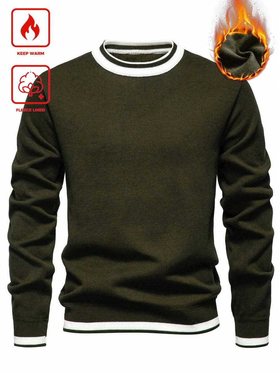 Men's Striped Crew Neck Long Sleeve Casual Loose Fleece Sweatshirt, Autumn/Winter