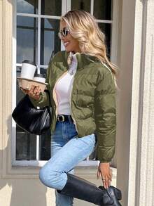 Siren Gaze Women's Solid Color Long Sleeve Zipper Front Casual Winter Jacket Green Casual Green Christmas - Army Green - View 5
