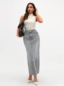 CLARA VERO 女式口袋直筒宽松休闲百搭牛仔中长裙、半身裙、裙裤 - 灰色 - 查看 3