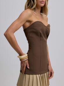 MUSERA Đầm xếp ly tương phản kiểu cổ điển, thích hợp cho kỳ nghỉ hè, tiệc brunch, thanh lịch, dễ thương, dự tiệc cưới, tiệc bãi biển, tiệc khách mời đám cưới. - Màu nâu Sô-cô-la - Xem 2