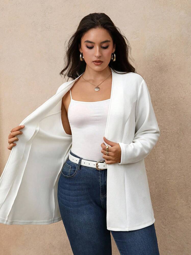 SHEIN CURVE+ Plus Size Women's Casual Knit Blazer Jacket, Suitable For Commuting, Leisure, Travel And Outdoor Wear Fall Cloth For Women Autumn - White - View 7