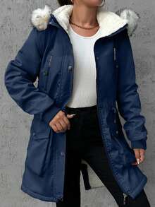 EURMUSE Women's Outdoor Warm Thermal Lined Long Sleeve Padded Coat, Autumn/Winter - Navy Blue - View 6