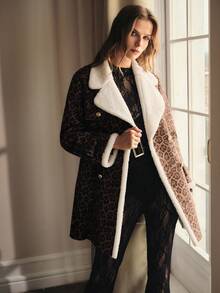 MOTF PREMIUM LEOPARD PRINT CONTRAST TEDDY PANEL BELTED FAUX FUR COAT - Multicolor - View 6