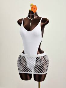 Swim SXY Women's Solid Color Backless One-Piece Swimsuit For Summer Beach - White - View 5