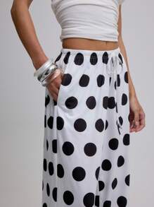 MUSERA Pantalones de verano divertidos con lunares, pantalones de lunares, pantalones de pierna ancha, para graduación, invitado de boda, fiesta - Blanco - Ver 5