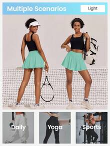 Easithlete 女式带口袋半身裙，适合羽毛球、网球、瑜伽、健身、跑步、马拉松运动 - 藍色 - 查看 8