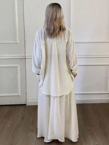 Livesso Women's Summer Shirt And Skirt Casual 2 Pieces Set - White - View 2