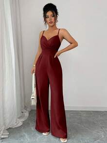 Rafferiza Women's Elegant Solid Color Cinched Waist Wide Leg Jumpsuit