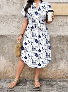 EMERY ROSE 大码女式花卉印花简约休闲度假连衣裙，适合夏季海滩