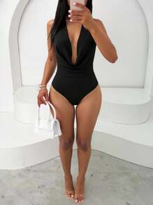 Zyxie 性感纯色低胸无袖紧身衣，夏季 - 黑色 - 查看 3