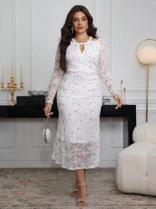 Modelyn Long Sleeve Round Neck Hollow Waist Ruched Bodycon Fishtail Dress, Fashionable For Spring & Autumn Fall Cloth For Women - Multicolor - View 5