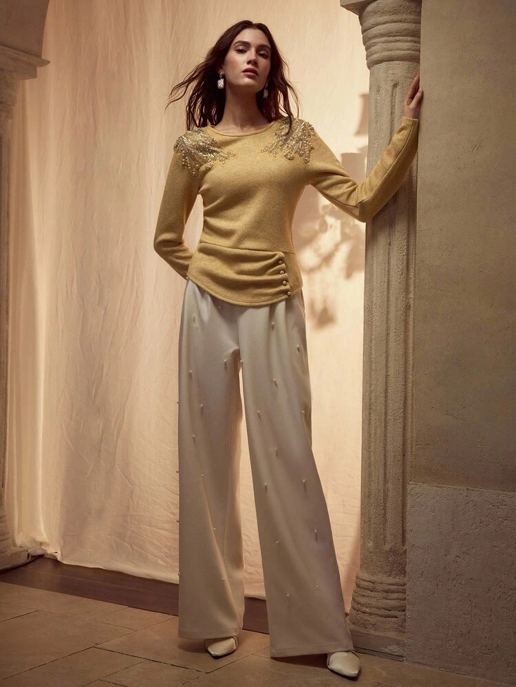 EMBROIDERY RHINESTONE TOP