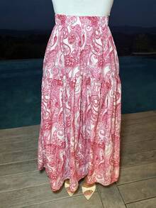 Manon Tanti 女士松紧腰宽松波西米亚风度假印花长裙 - 玫紅色 - 查看 3