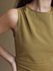 Ontre 2025 New Arrival Women Autumn/Winter Clothing, 4 Seasons Apparel, Women's Fall Outfits, Autumn, Halloween, Back To School, Christmas, Oktoberfest Casual Outfits, Night Out Attire, Wedding Guest Dresses, Business Casual, Vintage Style, Women Solid Color Minimalist Daily Wear, Sleeveless Top & Pants 2 Pieces Set