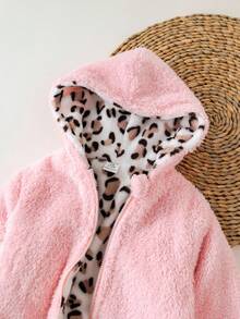 SHEIN Babygirl 秋冬可爱蓬松豹纹连帽夹克 - 粉色 - 查看 7