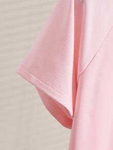 Teenager Mädchen Set aus locker sitzendem rosa Kurzarm T-Shirt und Shorts, lässiger Sportstil für den täglichen Gebrauch, Treffen mit Freunden, Café, Pendeln, entspannte Unternehmungen - Babypink - Übersicht 7