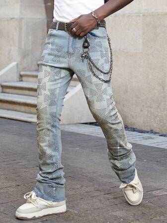 Street Life Men's Sparkling Rhinestone Layered Skinny Jeans