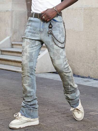 Street Life Men's Sparkling Rhinestone Layered Skinny Jeans